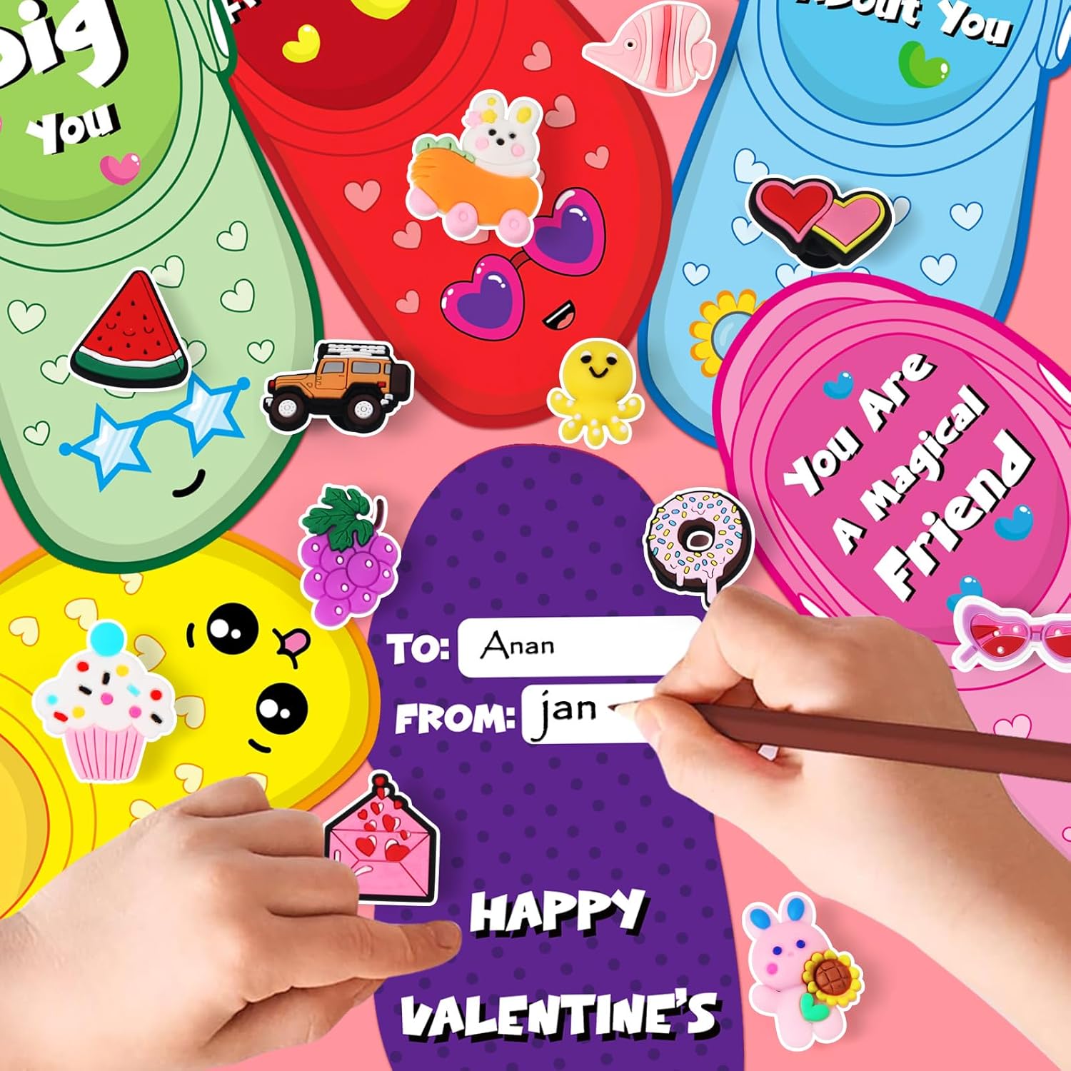 Valentines Day Cards for Kids School-Valentines Day Gifts for Kids,36 Pack Valentine's Day Greeting Cards with Shoe Charms,Valentine Exchange Cards for Kids ,Classroom Prizes, Valentine Party Favor