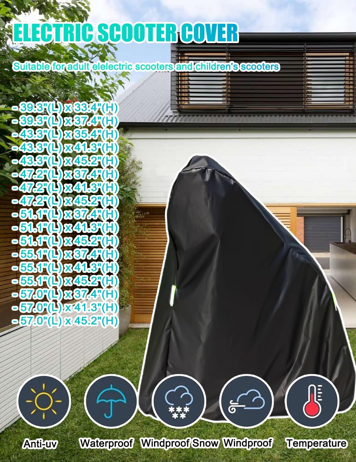 Electric Scooter Cover, Universal Scooter Cover, Waterproof Sun, Tear Proof Night Reflective and Lock-Holes&Storage Bag for With Seat or Without Foldable Kick Scooter(Without Seat,57