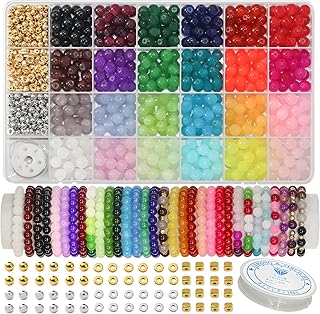 JULIMAIDONG 8mm Glass Beads for Bracelets 1000pcs, 24 Colors Round Crystal Glass Bracelet Beads