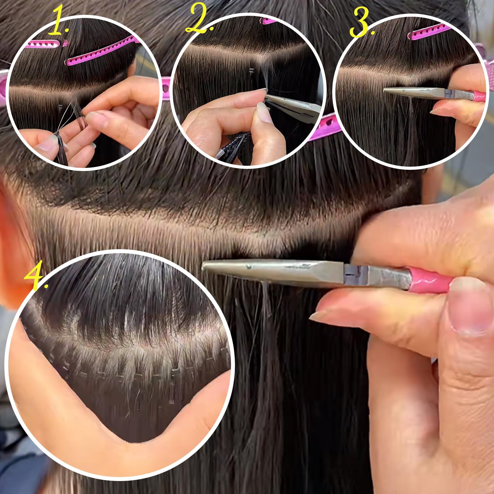 11Pcs Hair Extensions Kit Tools - Pink Pliers and 10 Black Loop Threaders for Styling Accessory, pink,balck - Image 4