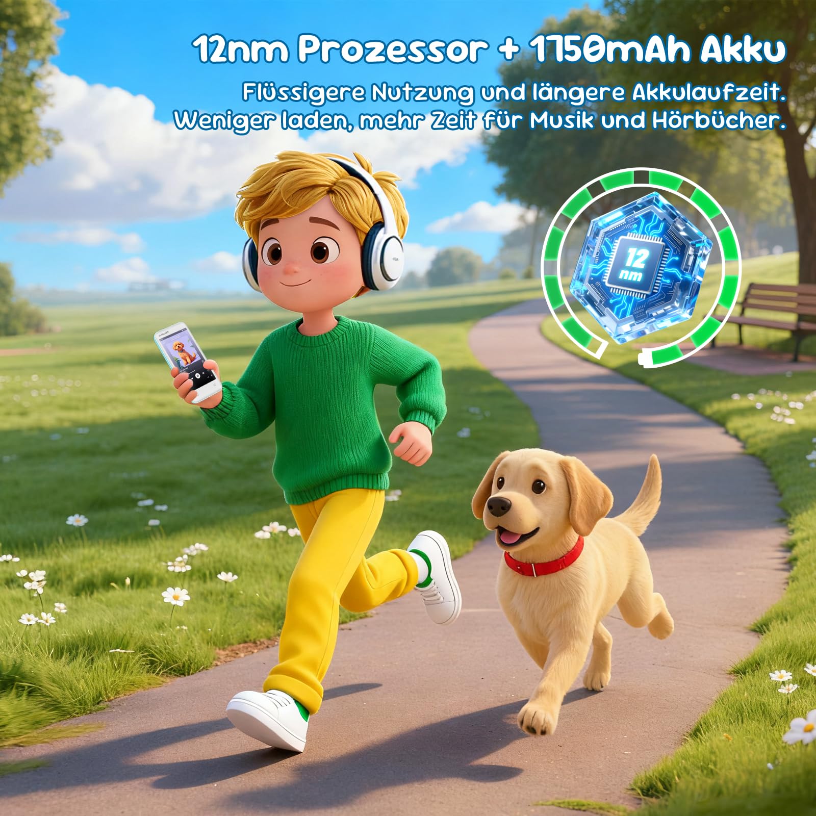 MP3-Player für Kinder, Kindersicherung, 16GB, unterstützt Spotify und Audible, Bluetooth und WLAN (Minzgrün) DE