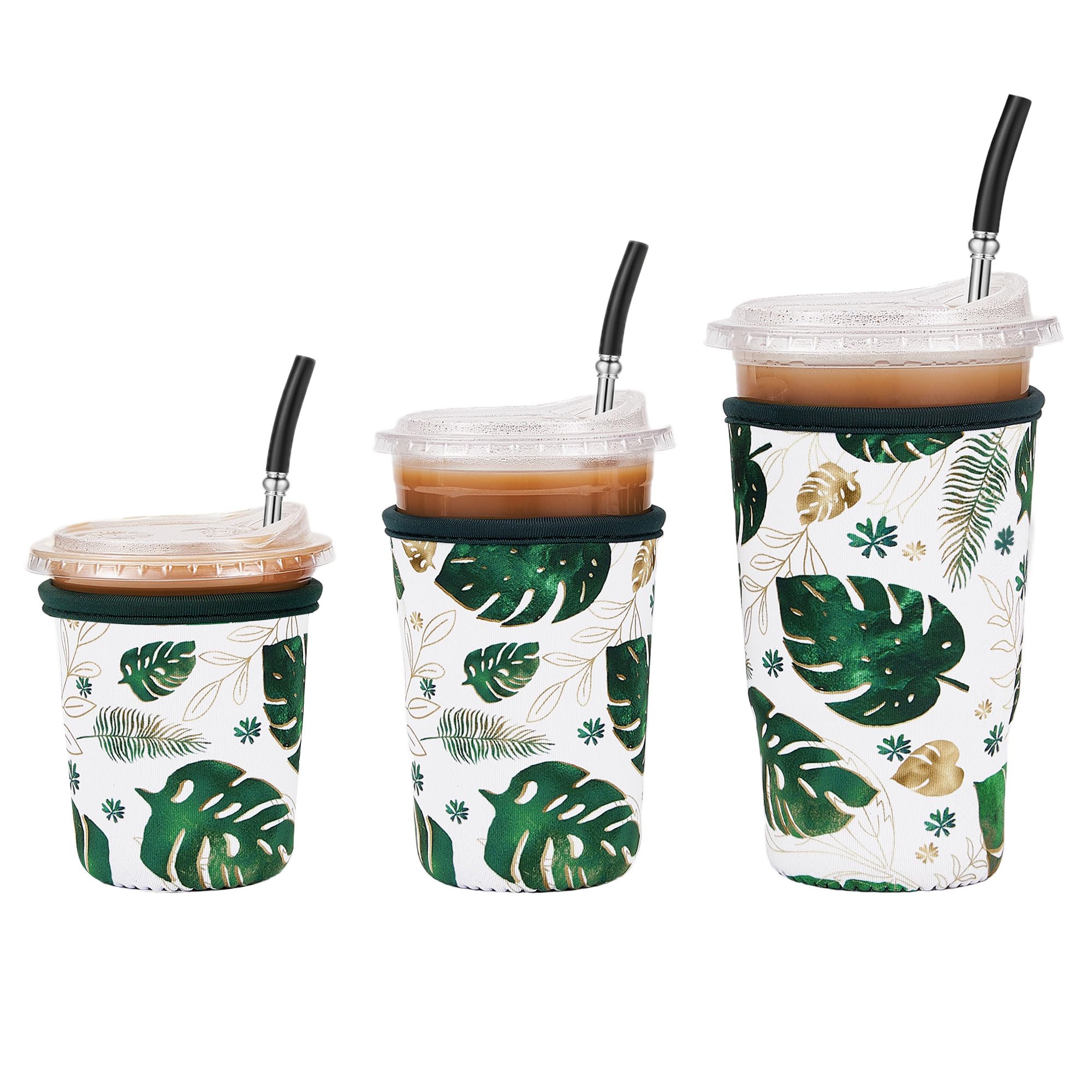Cavllson 3 Pack Iced Coffee Sleeve Reusable - Neoprene Insulated Cup Sleeve for Cold and Hot Drinks 16-32oz, Keeps Hands Dry and Drinks Cold -