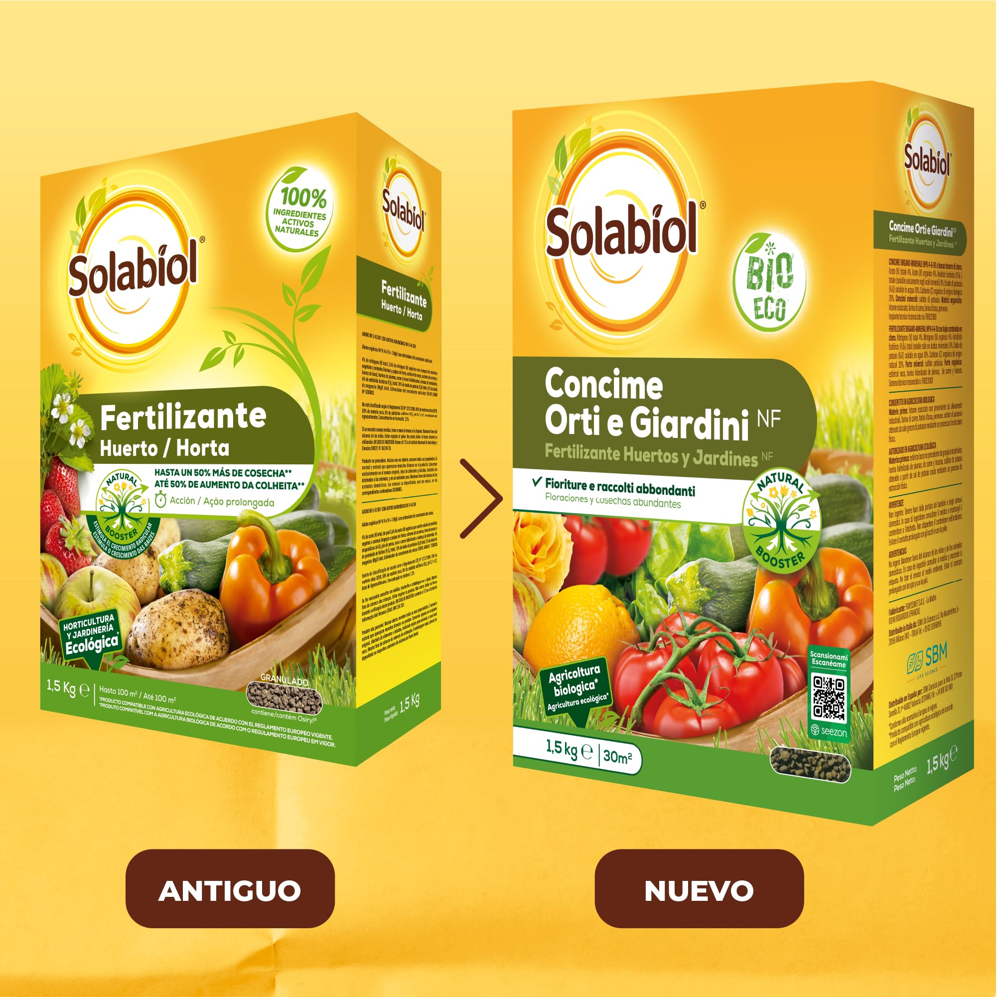 Solabiol Abono para huerto, 100% orgánico con estimulador radicular para una mejora de la cosecha, amarillo