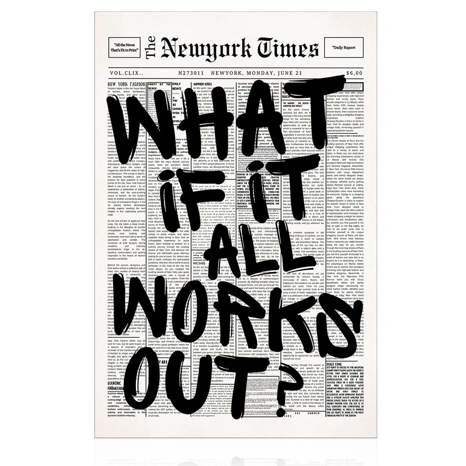 Funky Canvas Poster Newspaper Style Inspirational Quotes Wall Art Motivational New York Trends Prints Vintage Black White Wall Decor for Living Room Bedroom Girls Dorm Apartment (Unframed 15.7×12 in)