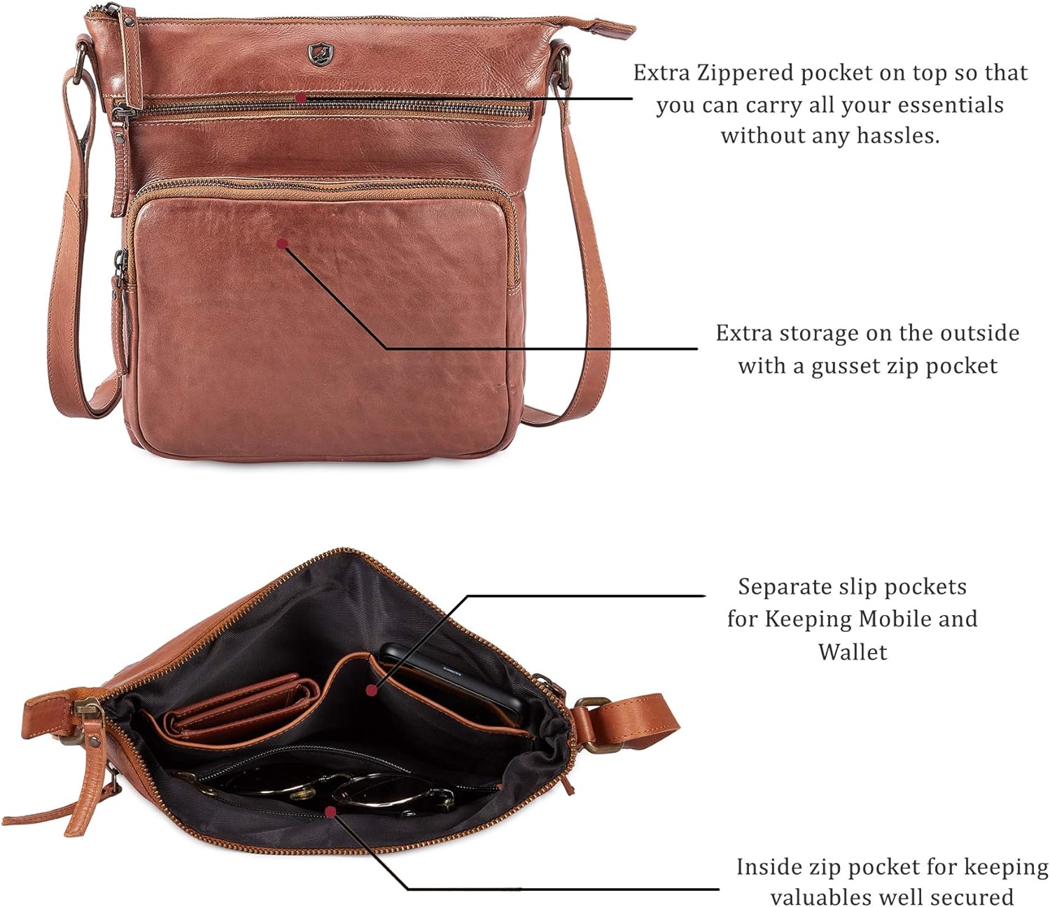 Crossbody Bags for Women Real Leather Purse Handmade Vintage Crossover Shoulder Pocketbook | Handmade, Vintage, Crossover - Image 2