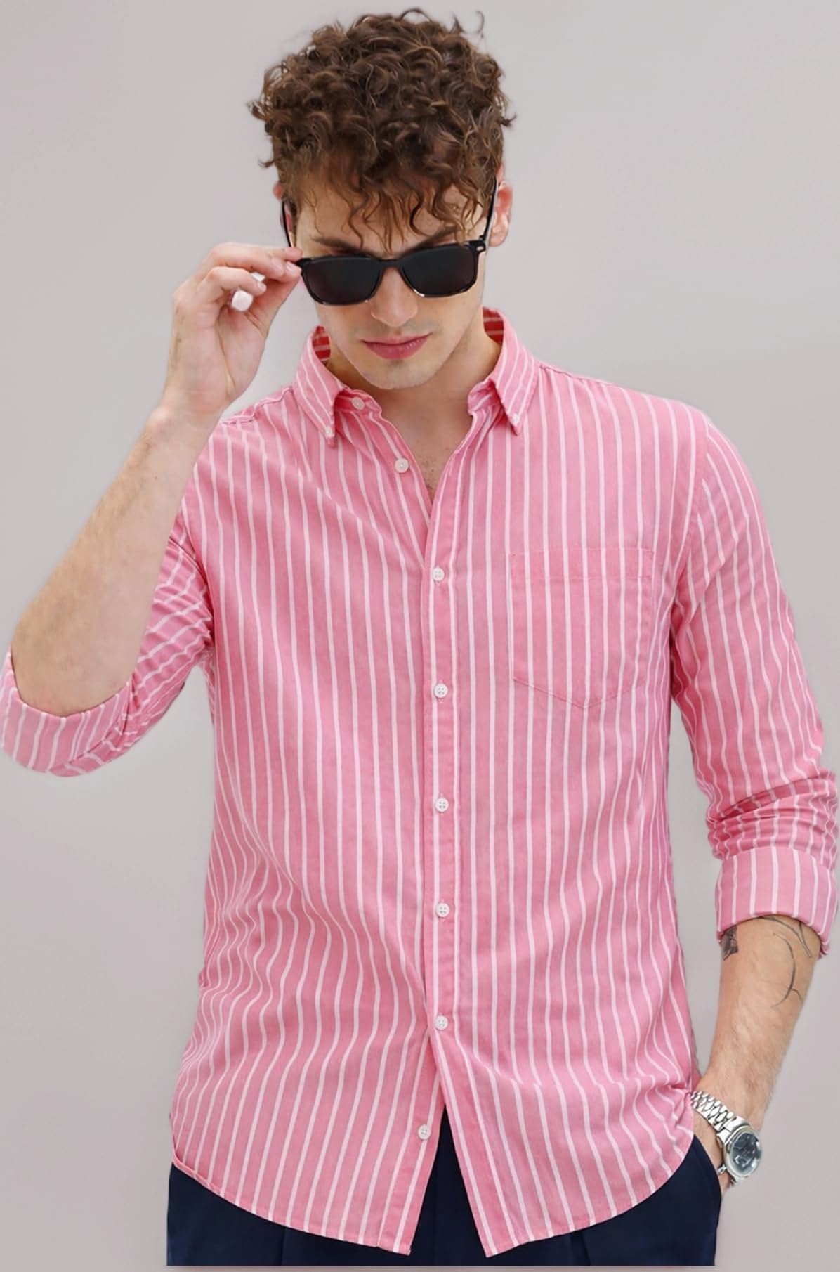 Men's Casual Printed Striped Stylish Latest Formal Plus Size Shirt for Men | Cotton Mix 220 GSM