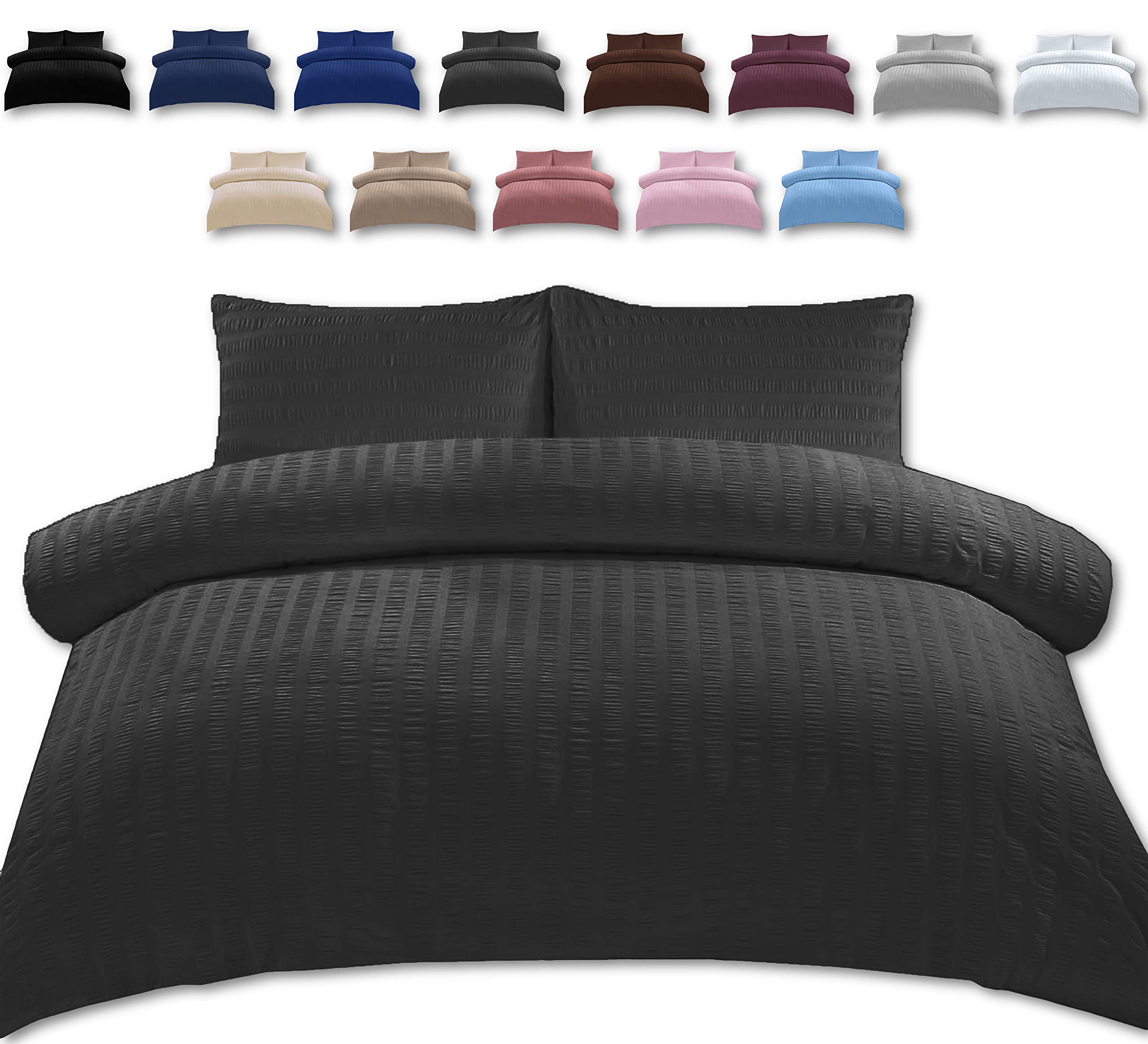 TheWhiteWater Duvet Cover Set Seersucker Single/Double/King/Super King Bedding Set - Duvet Cover + Matching Pillowcase - Polycotton (Charcoal, Single - Duvet Cover ONLY)
