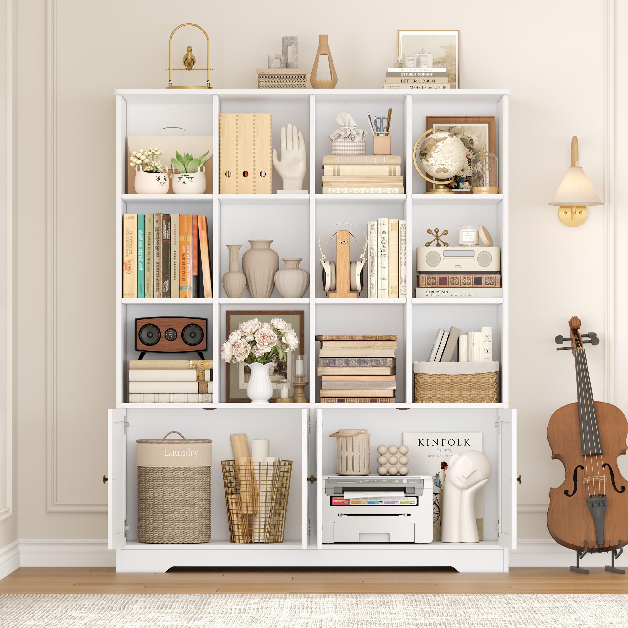 FirFurd 144.8cm Libreria, Libreria da Parete a 12 Scomparti, Bianco