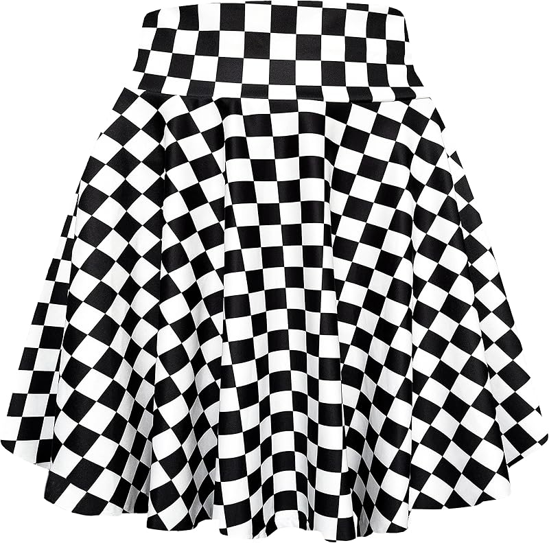 Women's Casual High Waisted Mini Flared Print Pleated Skater Skirt