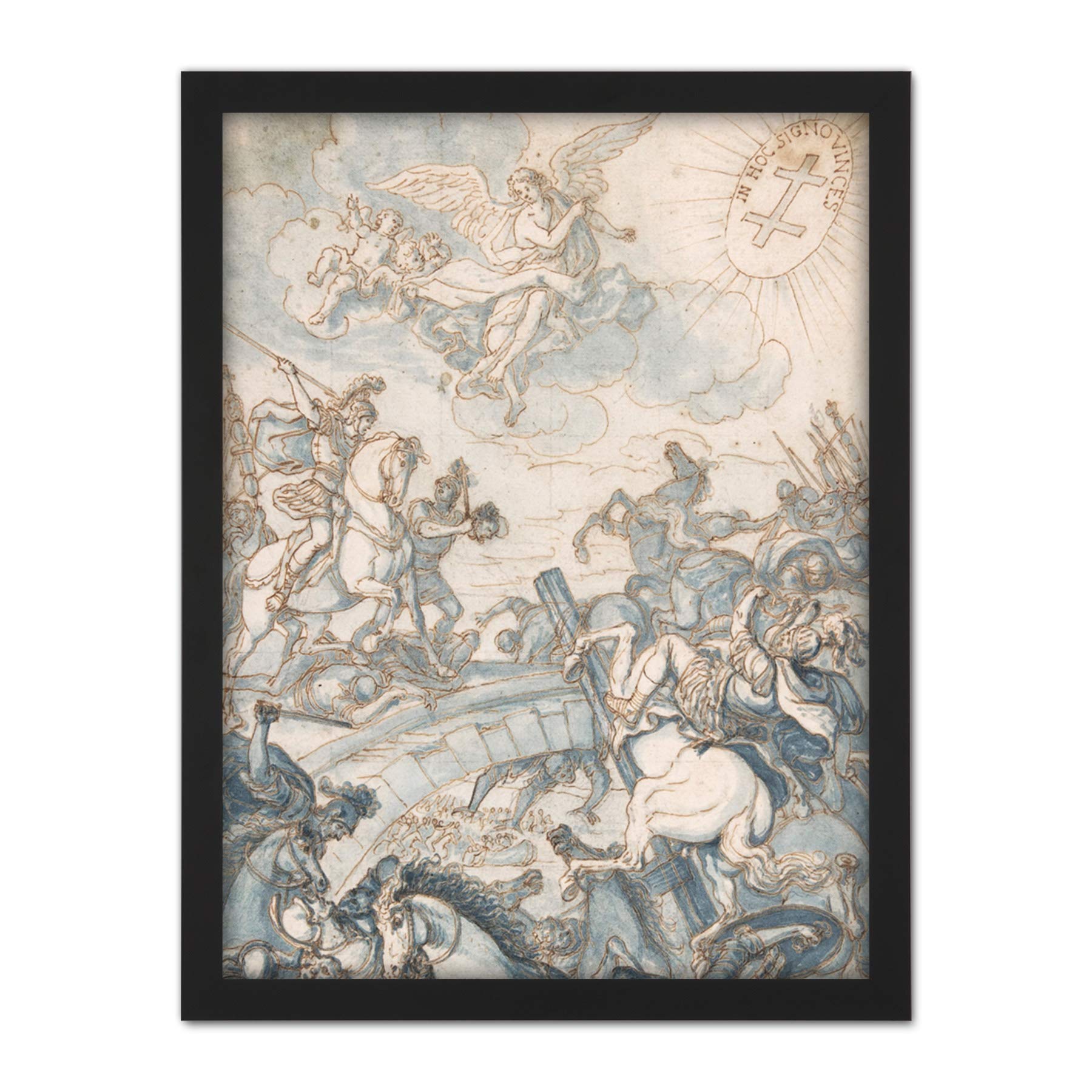 Artery8 Rugendas Constantines Battle Milvian Bridge Drawing Artwork Framed Wall Art Print 18X24 Inch