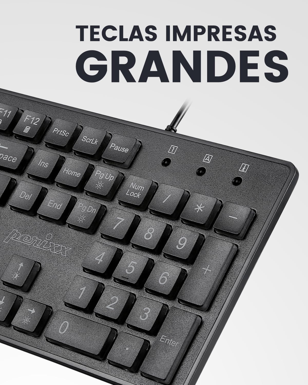 Perixx PERIBOARD-317ES ES un teclado con Cable y retroiluminado LED, Letras impresas en Grande con iluminación Blanca, Teclado Full Size, QWERTY Español