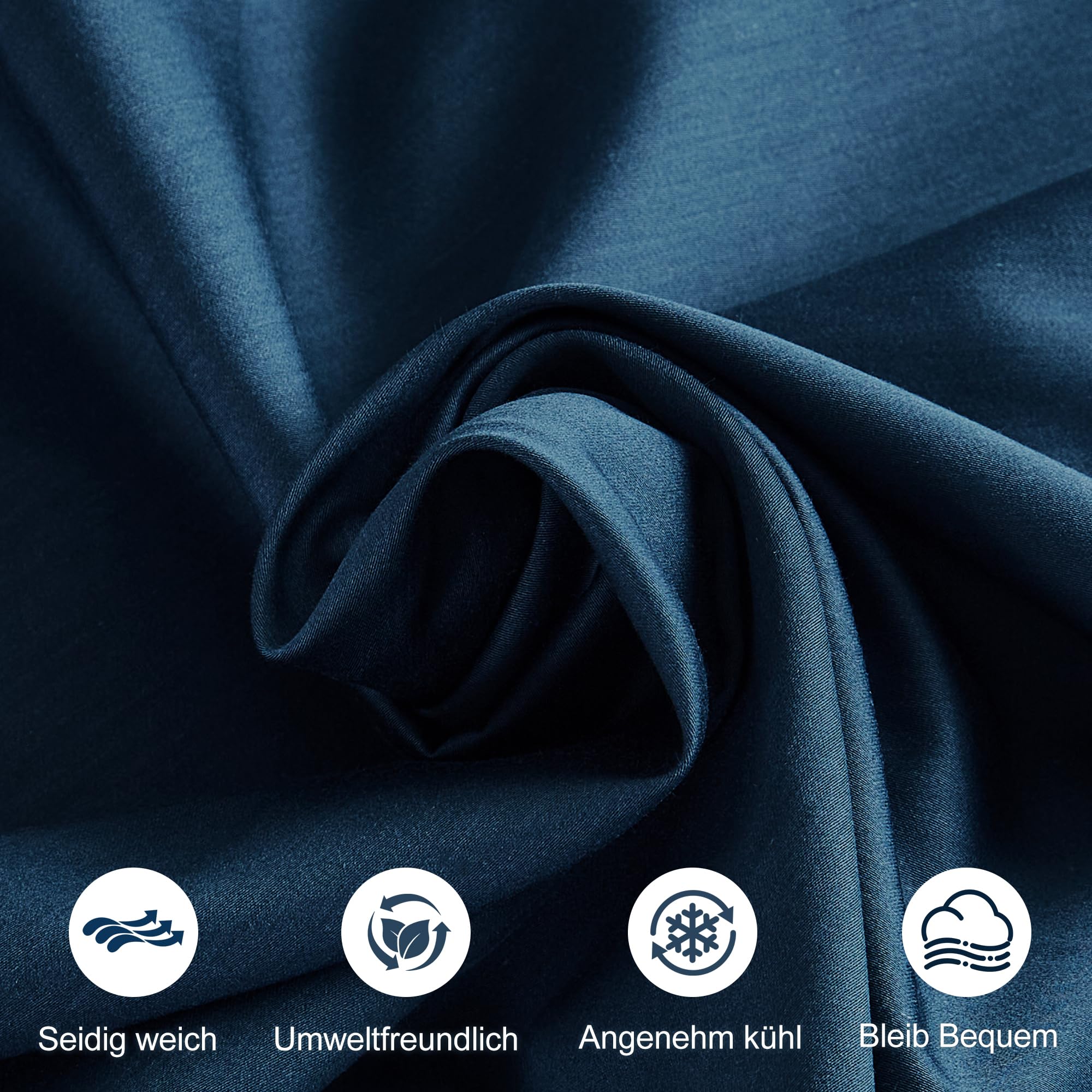Luowei Ropa de cama de bambú de 135 x 200 cm, 4 piezas, color azul oscuro, de alta calidad, refrescante, ropa de cama de verano, suave y transpirable, juego de fundas nórdicas 100% bambú lyocell con