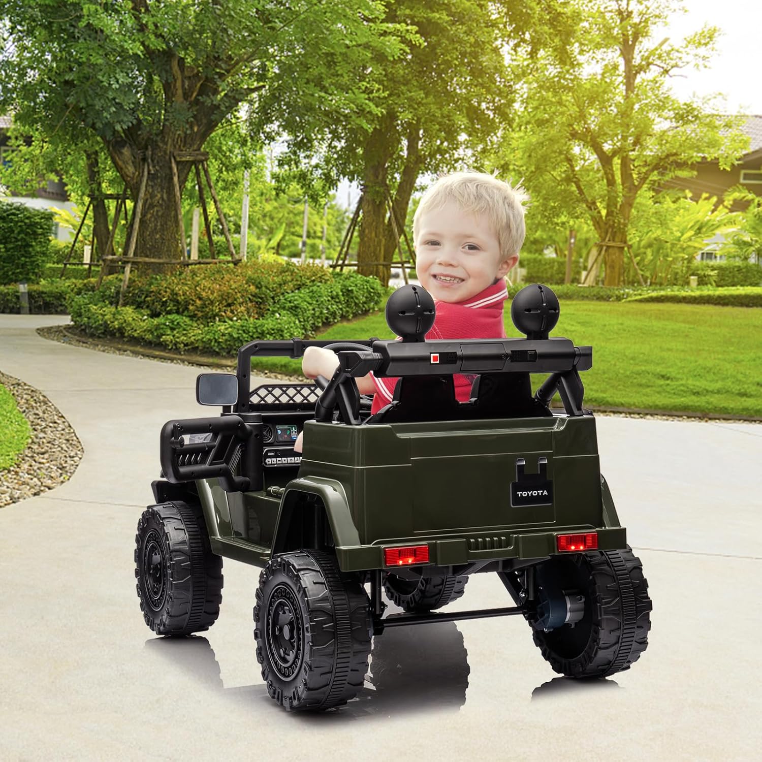 12V Ride on Car for Kids, Licensed Toyota Ride on Truck, Battery Powered Electric Kids Car with Remote Control, Music, LED Lights, Suspension System, Double Doors, Safety Belt,Green