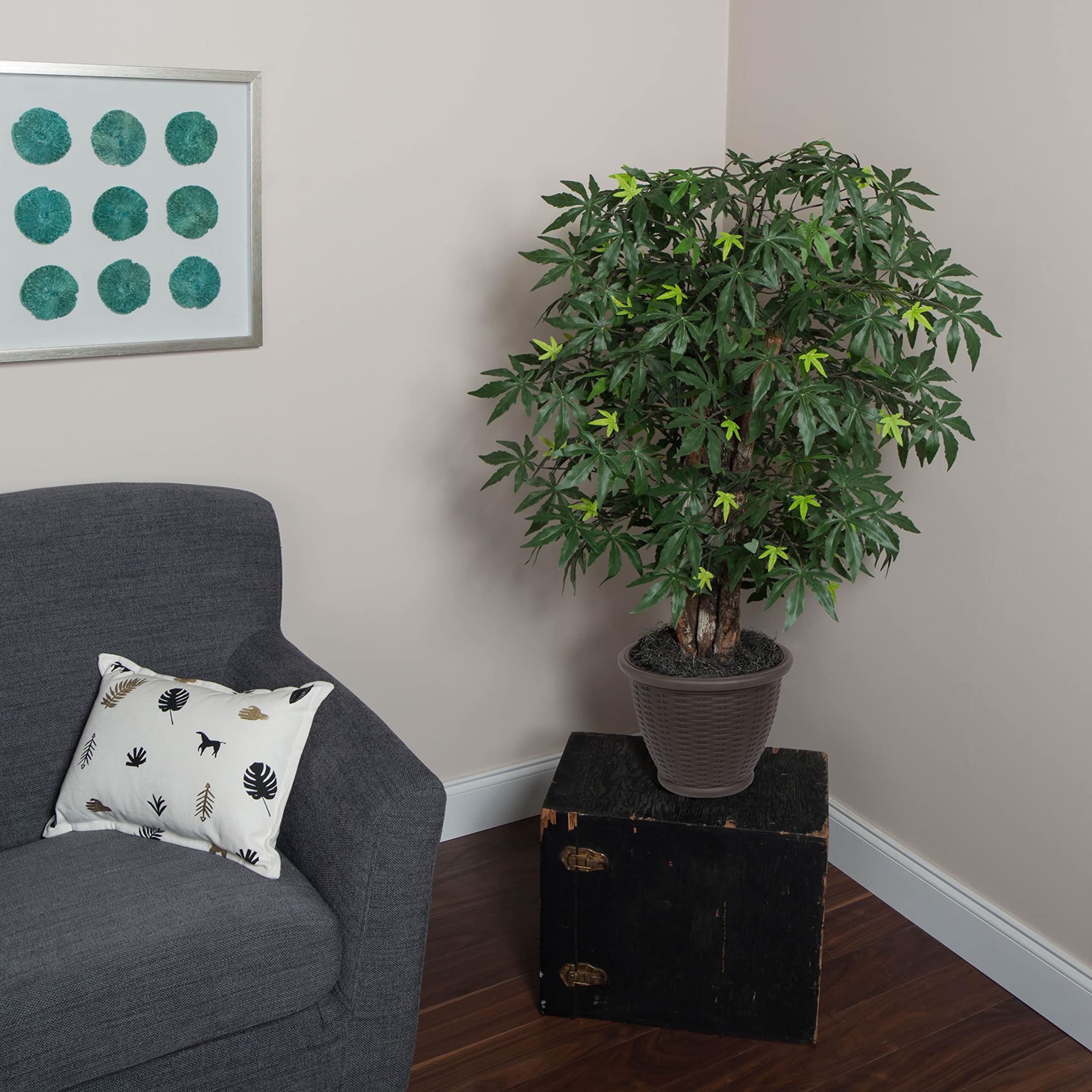 Vickerman 4' Artificial Japanese Maple Extra Full Bush, Brown Plastic Container.