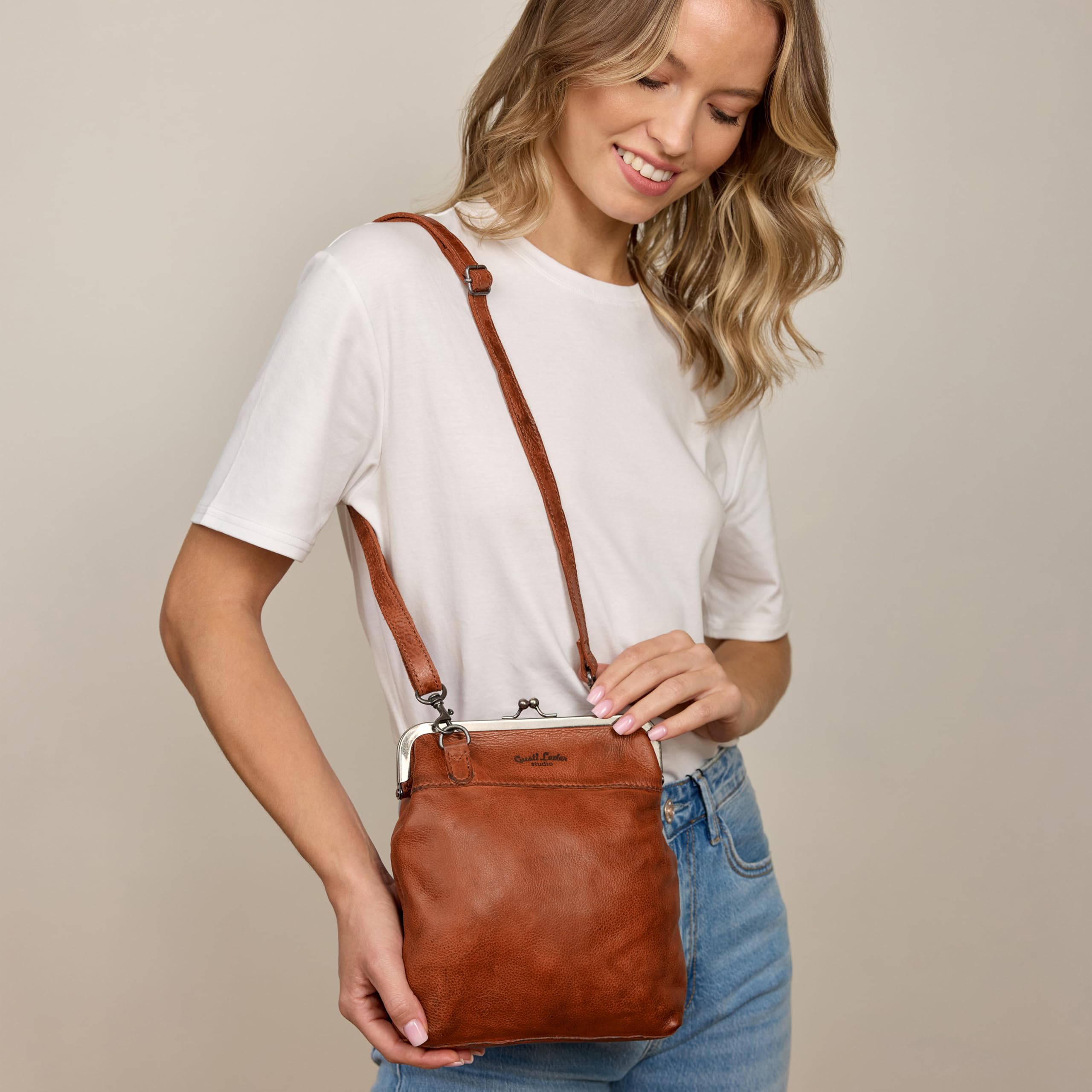 Gusti Leder Handtasche Damen Mittelgroß Echtleder – Vintage Umhängetasche Leder Braun Kratzfest Verstellbarer Riemen Alltag Reise Stadt Ausgefallene Handtaschen