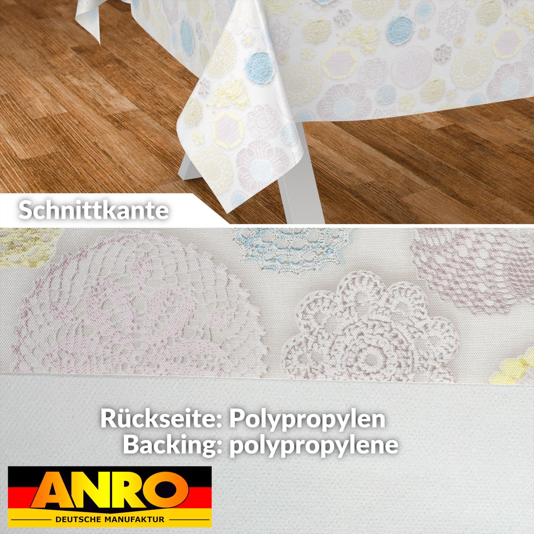 ANRO Oilcloth Tablecloth, Washable, Oilcloth, Garden Tablecloth, Outdoor, Indoor, 200 x 140 cm, Cut Edge Lace - Image 2