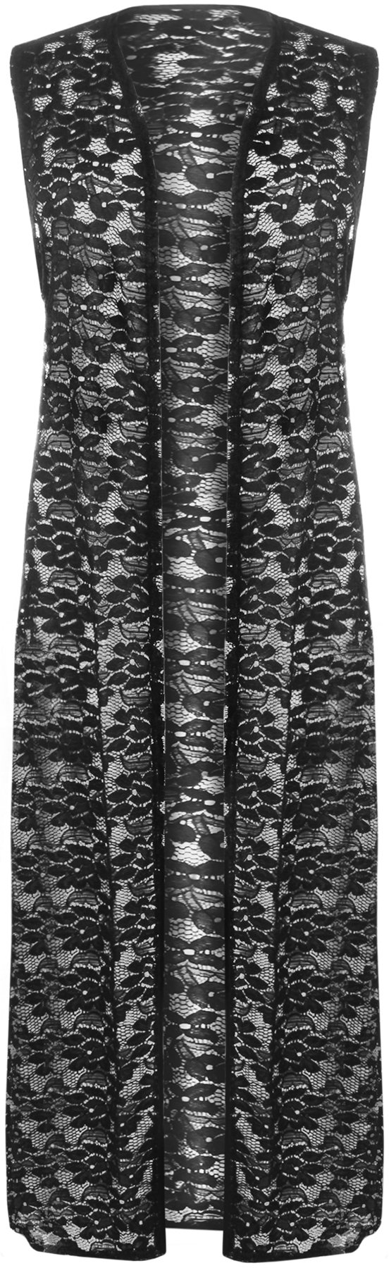 WearAll Women's Plus Size Floral Lace Open Long Sleeveless Top Cardigan - Black - 18