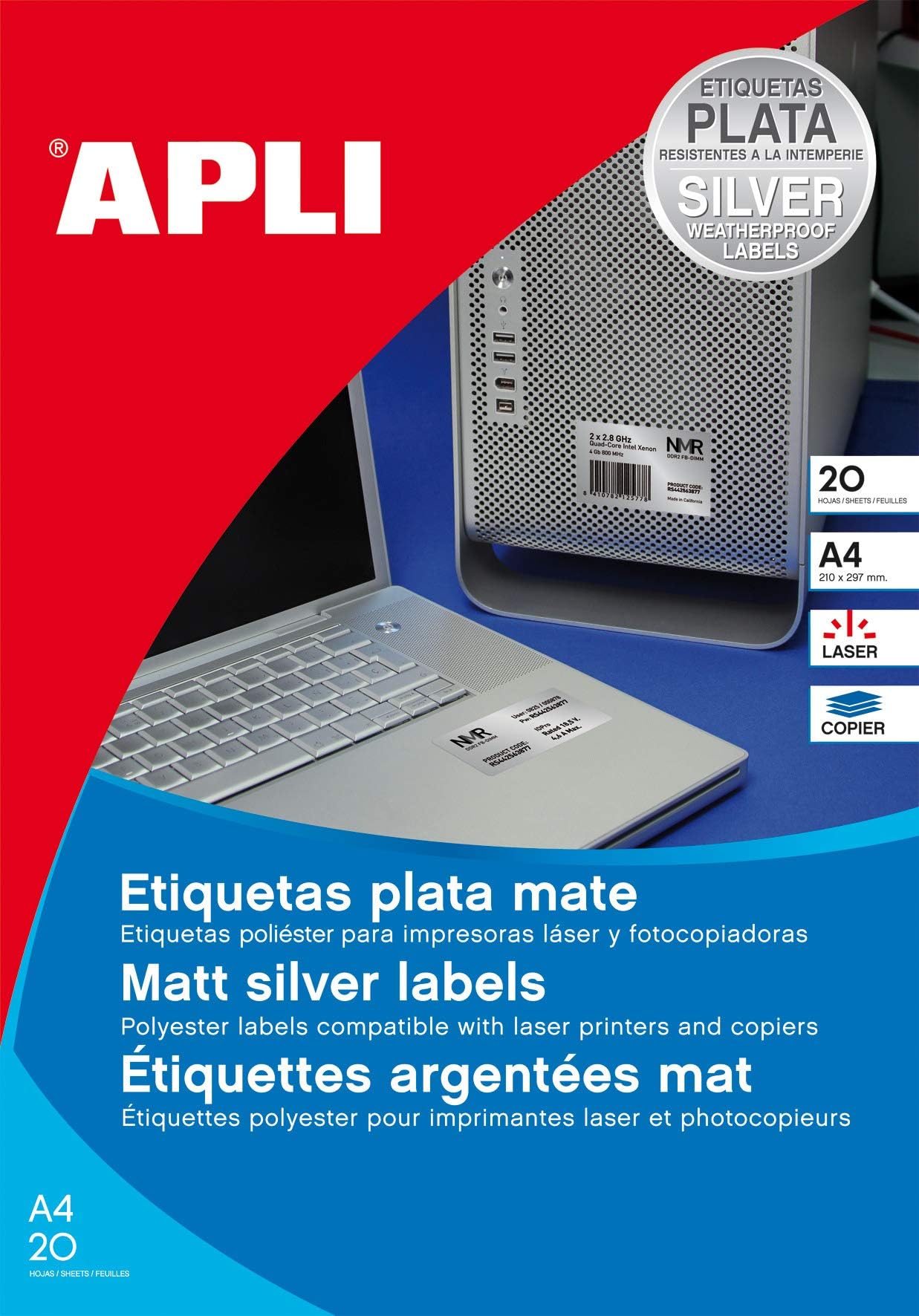 APLI 12974 – Metallic Silver Labels 210 x 297 mm 100 Sheets