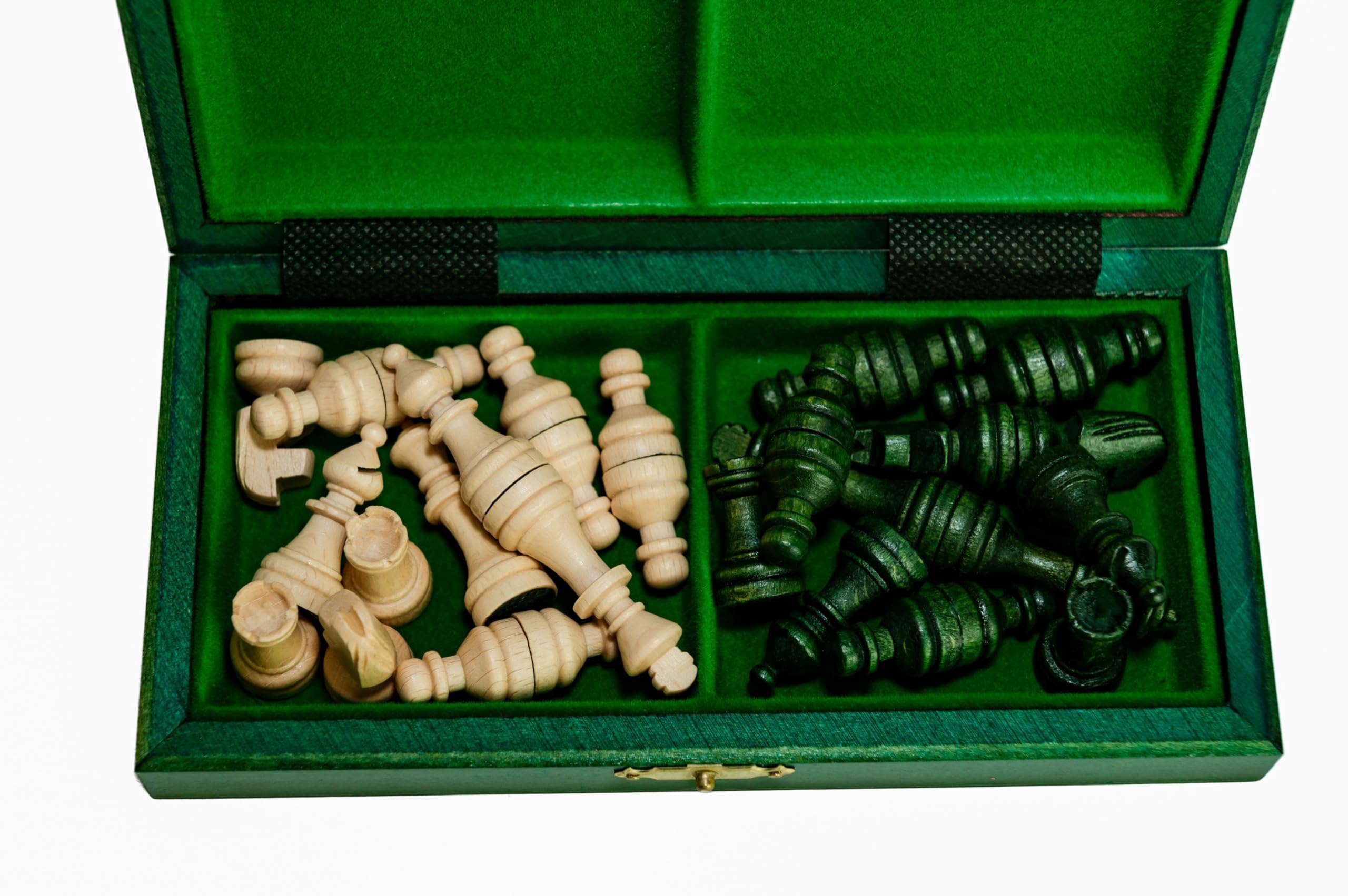 Lot d'échecs magnétiques en bois de 20 cm - Planche verte - Échecs de voyage pliable avec compartiment pour figurines