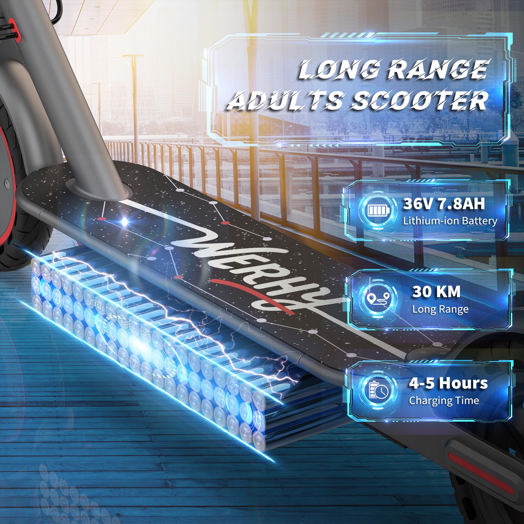 WERHY Electric Scooter for Adults & Teens, 500W/350W Motor, 25/30/35 Km Long Range & 30/35 Km/h Max Speed, 10"/8.5" Solid Tires, Folding Commuter E-Scooter with Cruise Control, Dual Brake - 4