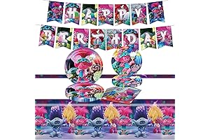 Adorable Trolls Themed Birthday Party Supplies,Tableware Including Plates, Napkins, Tablecloth, Banner &...