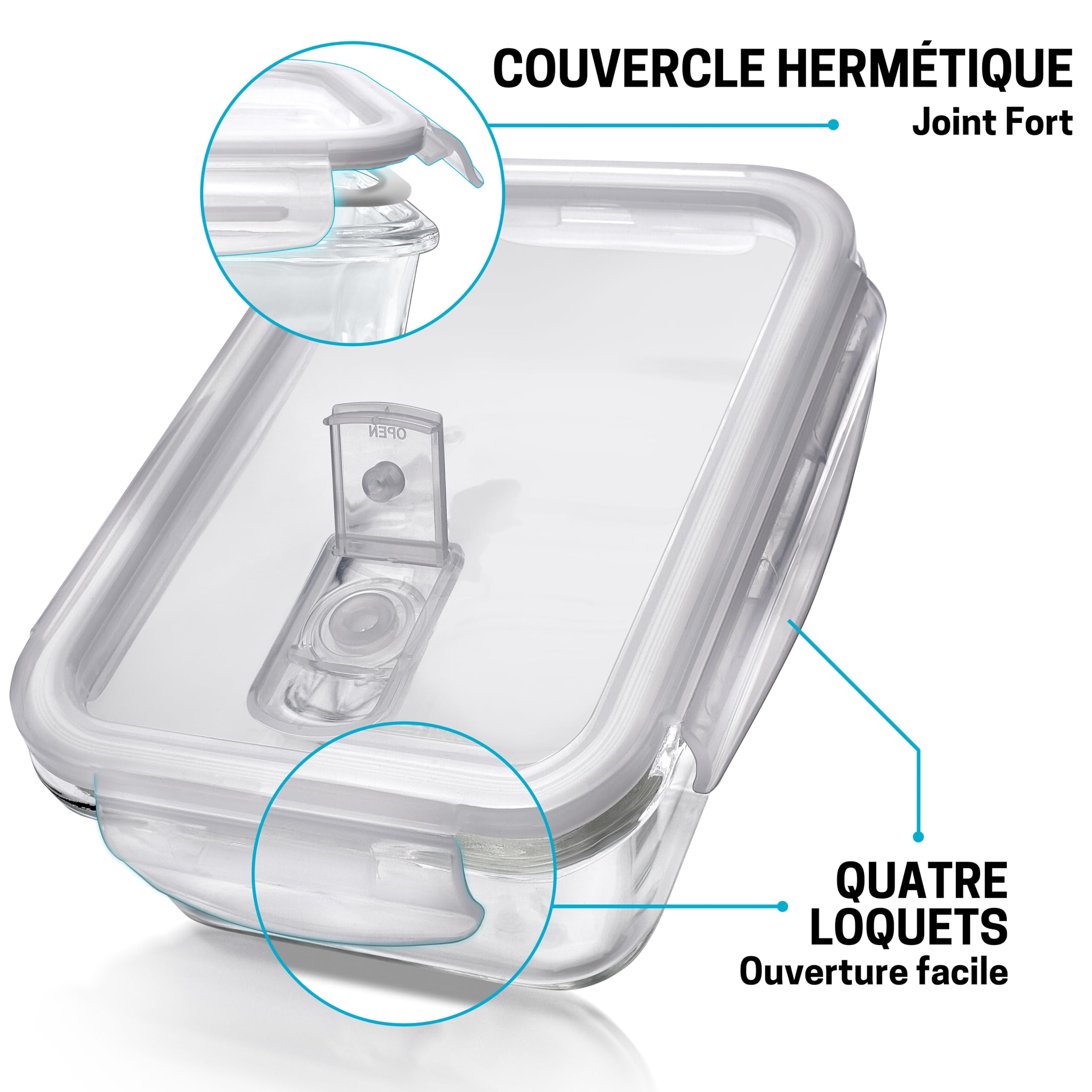 Igluu Meal Prep Boîtes Repas en Verre (Lot de 5+couvercle extra) – Couvercle hermétique et sans BPA – Compatibles micro-ondes, four, congélateur et lave-vaisselle – 840ml – Verre Borosilicate