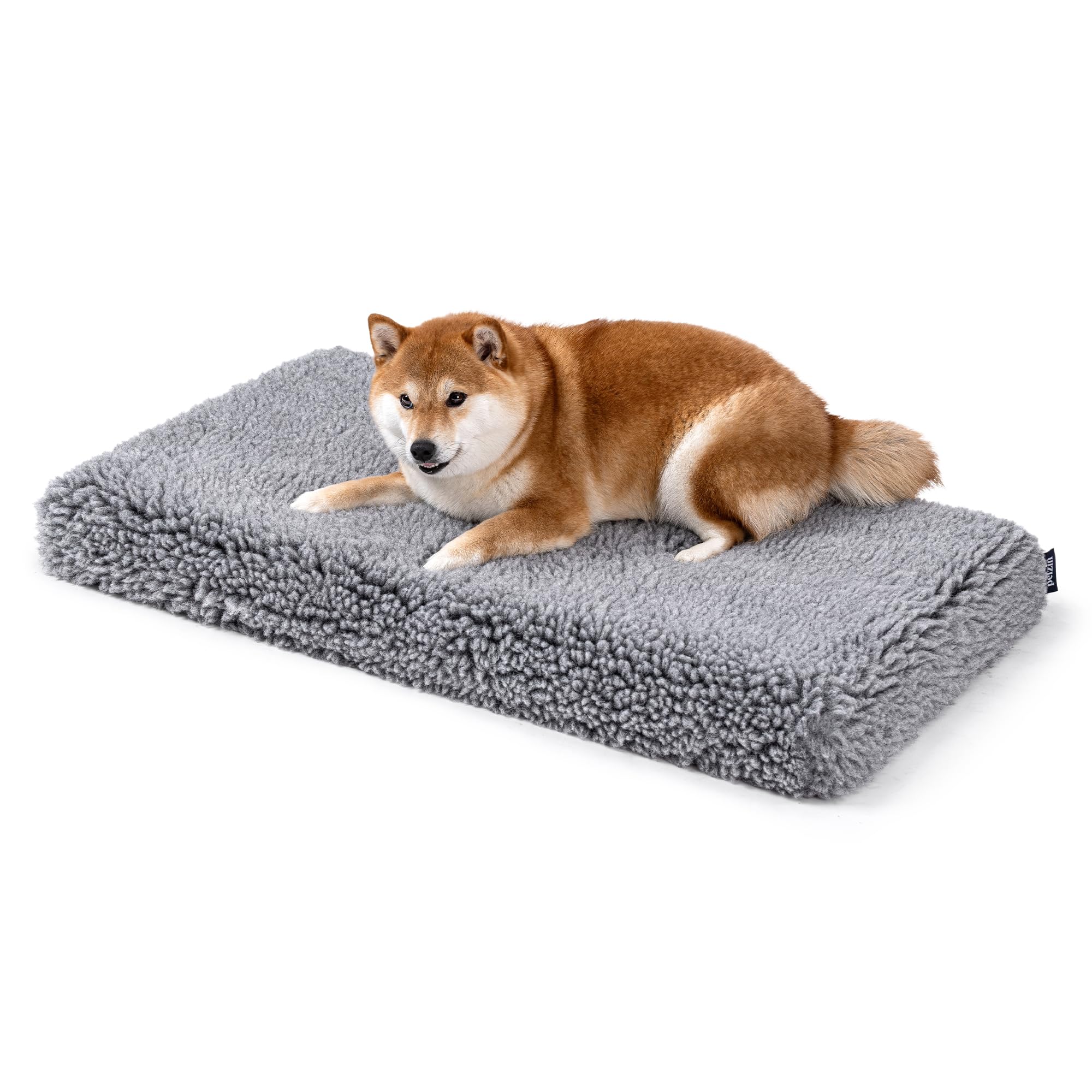 PELZIN Stoutwool 10cm Chew Proof Dog Bed - Orthopedic Chew Resistant Dog Crate Pad - Fluffy Kennel Mat for Aggressive Chewers - Ideal for Medium Breeds & Fits L 77cm Crate - 74x46x10cm, Charcoal