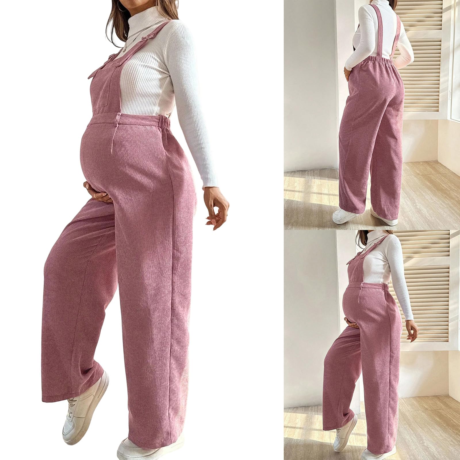 Tuta premaman alla moda in velluto a coste pantaloni elastici in vita per comodi abiti da gravidanza in salopette premaman in velluto a coste per la stagione fredda