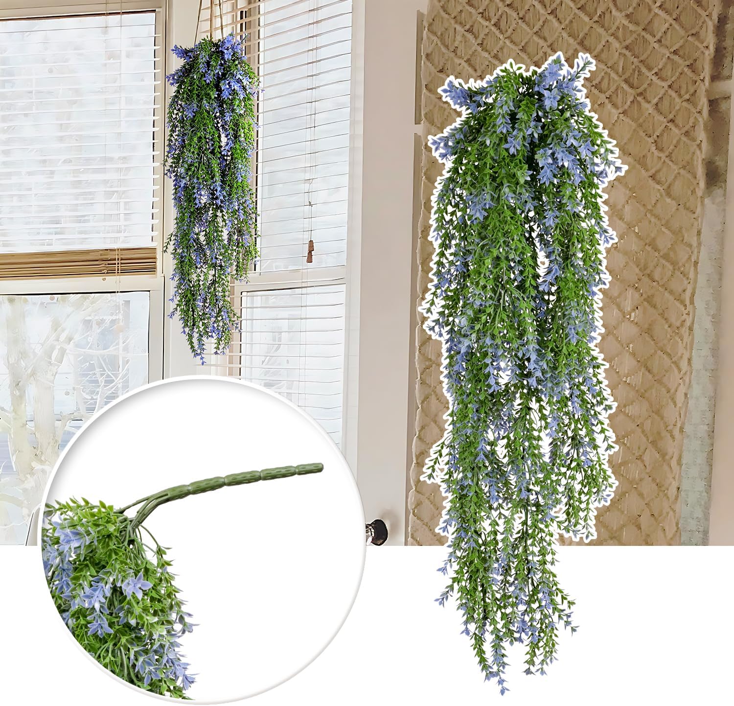 Patio Fake Hanging Plants 29.1" Artificial Branches- 4Pc Faux Ivy Vines Greenery Wall Décor Flowers Leaves House Room Decoration for Indoor Home Bedroom Outdoor Wedding Garden, Blue