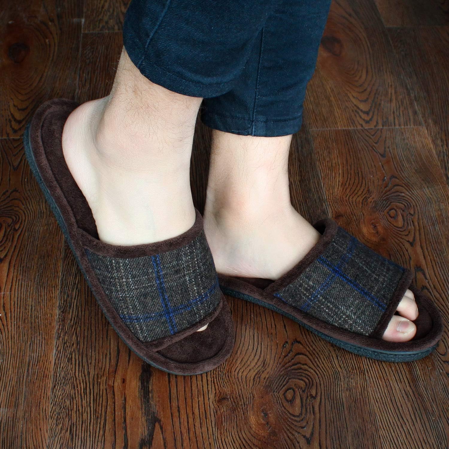 Magtoe House Slippers for Men Open Toe Soft Comfortable Indoor Slip on Mens Slides Sandals Memory Foam for Bedroom Spa Living Room, All Seasons - Image 3