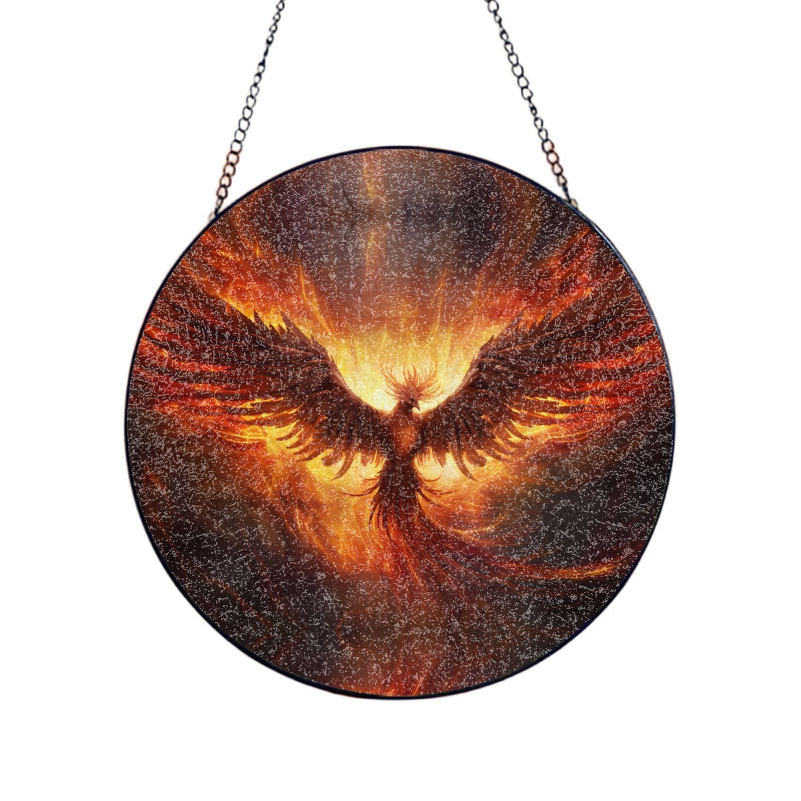 Phayah Phoenix Print Glass Window Hanging Sun Catchers Suncatcher Decor For Birthday For Home Garden Porch 8in（20cm）