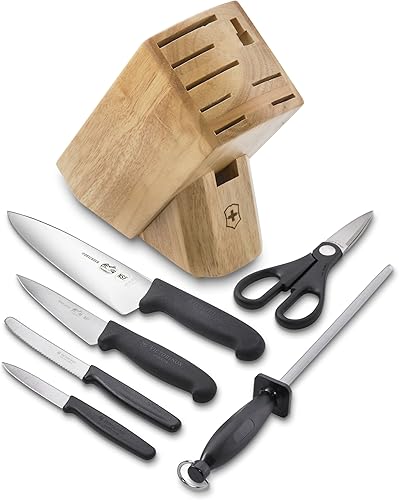 Juego de 7 cuchillos con bloque de madera Victorinox, con mangos de palisandro, Negro