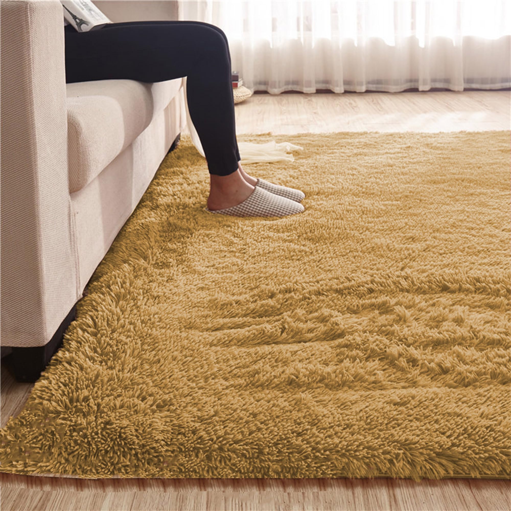 Tapis à poils longs salon moderne tapis chambre kaki 120x160
