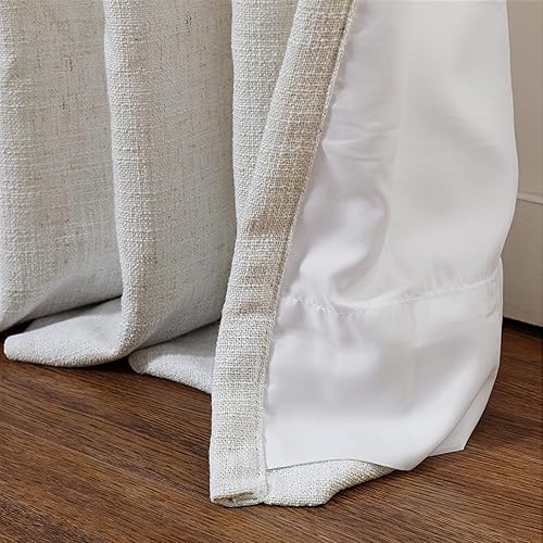 Miniatura 4 de TWOPAGES Cortina plisada de oscurecimiento con mezcla de lino blanco de 84 pulgadas de largo, elegante cortina de privacidad de doble capa, 100