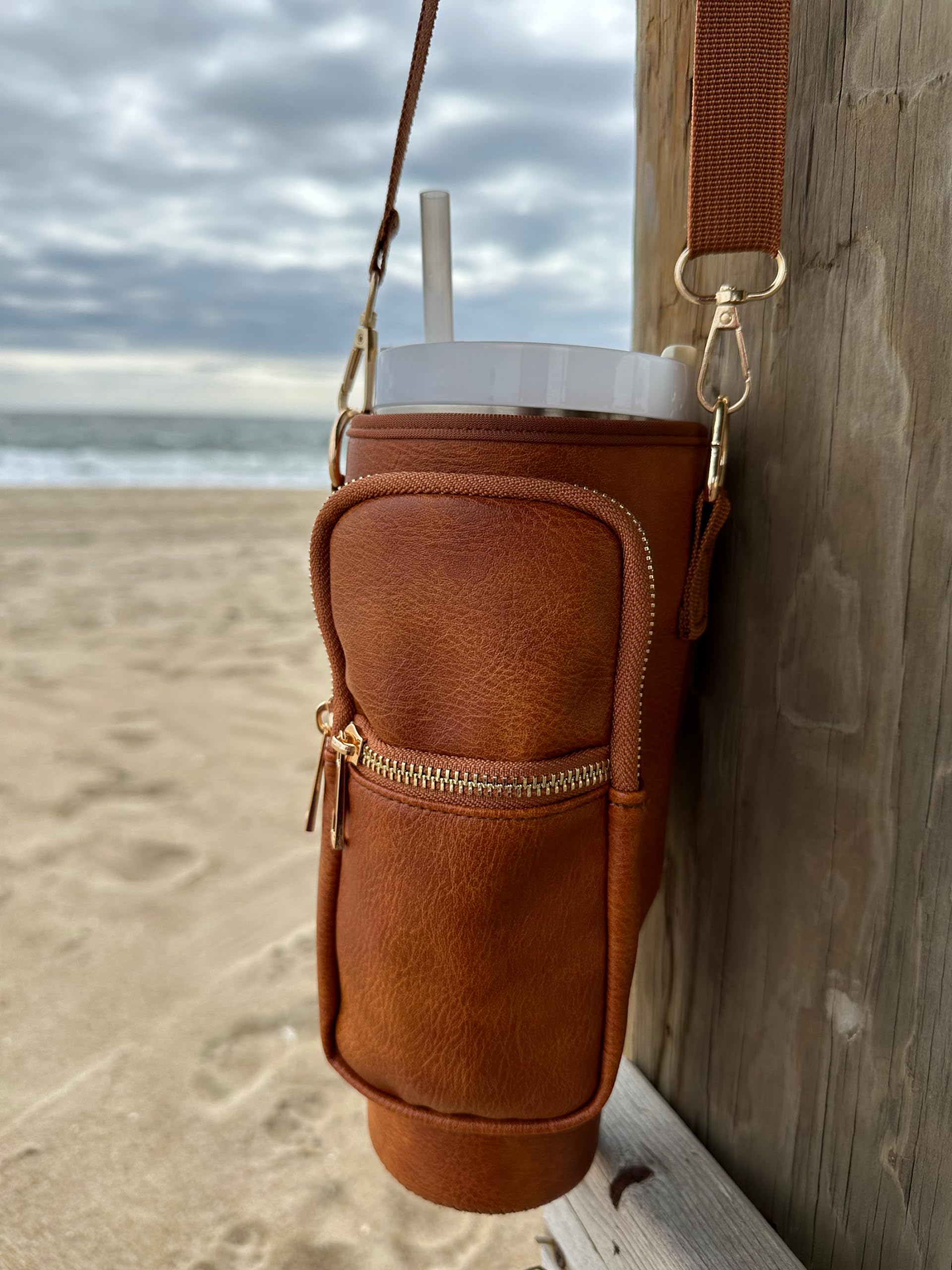 Resin & Reed Bolsa de transporte para botellas de agua con cartera para teléfono, compatible con Stanley de 40 onzas y otros vasos