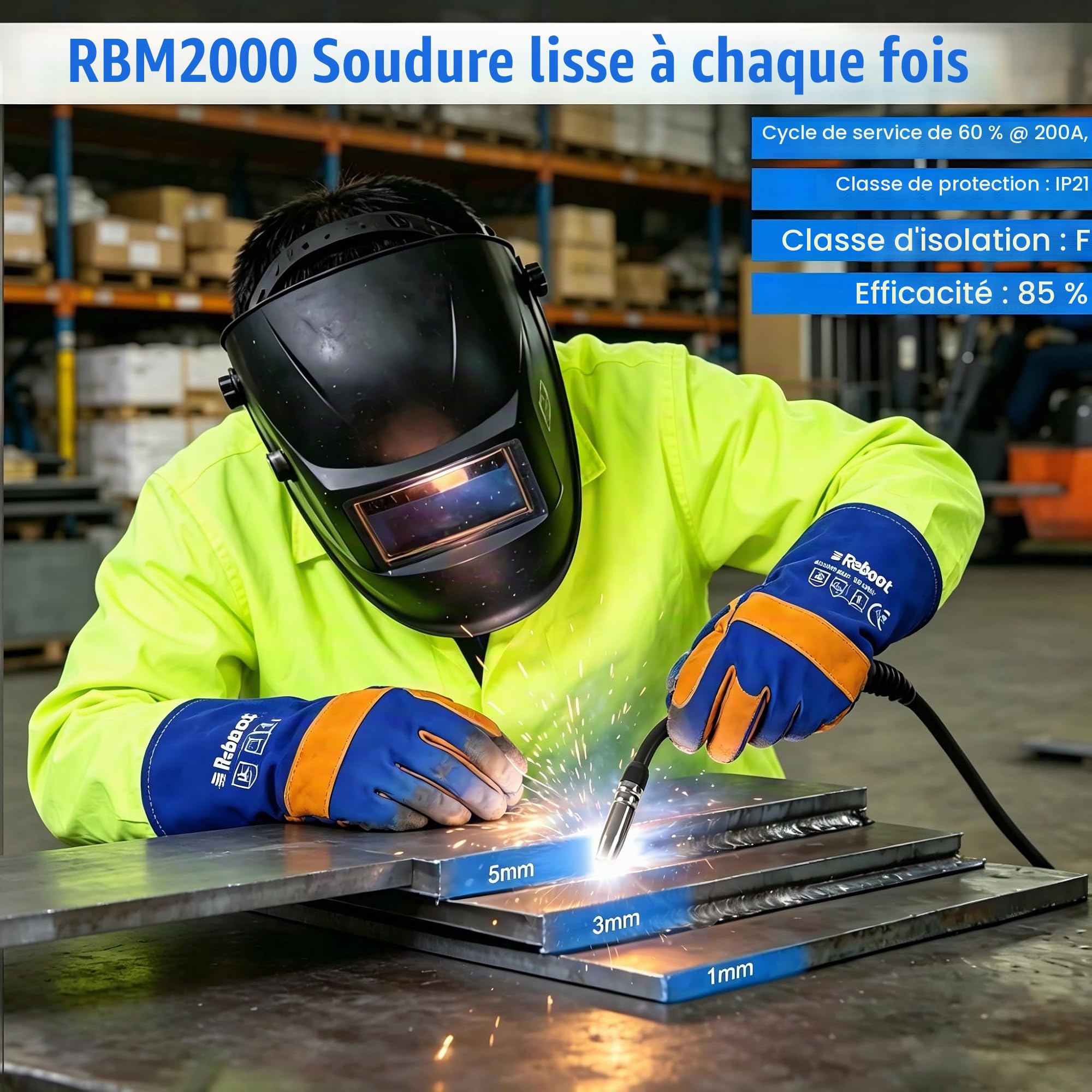 Reboot 200A Poste à souder MIG 5-en-1 Synergique – MIG MAG Gaz/Gazless, Lift TIG, MMA, Points – Soudage alu – 240V Portable Bricolage – RBM2000G