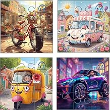 PENTAMARK Set of 4 Wooden Vehicle Jigsaw Puzzle Set for Kids, Fun and Colorful Learning, Educational, Brain Booster Games for Focus and Memory - 36 Pieces, Age 3-7 Years (Transport Vehicles)