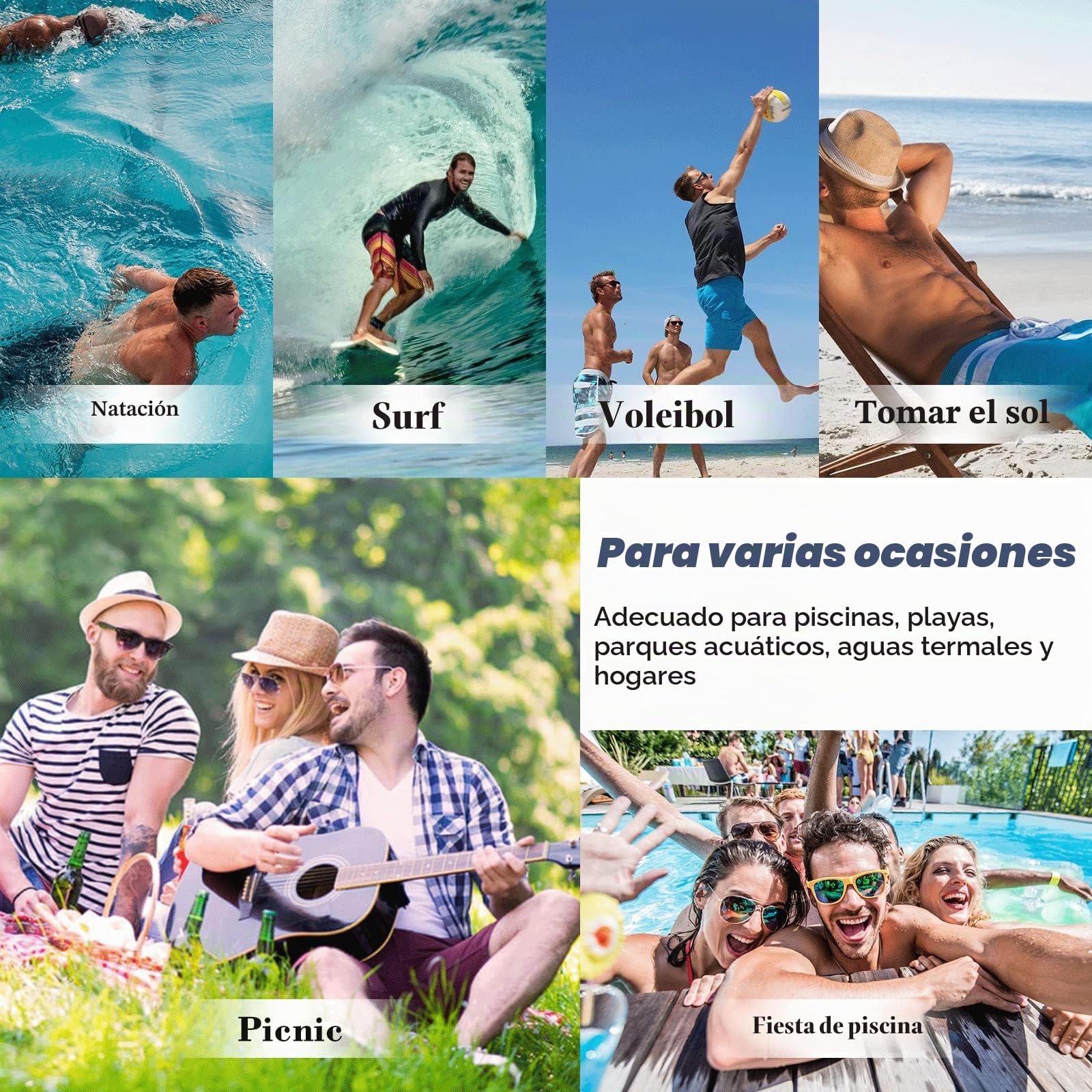 Bañador Hombre 2 en 1 Forro Malla Cintura Elástica con Cordón Bolsillo Cremallera - Shorts Playa Secado Rápido Natación