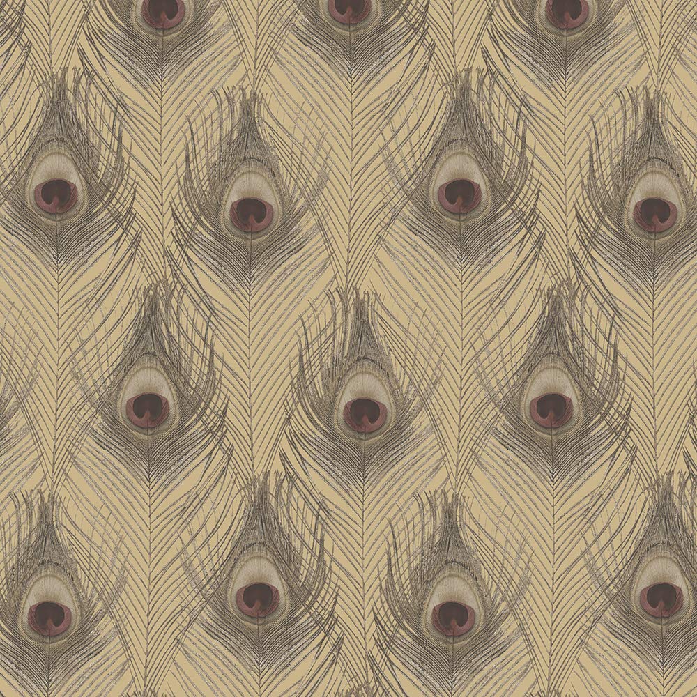 G67980 - Organic Textures Peacock Feathers Metallic Gold Galerie Wallpaper