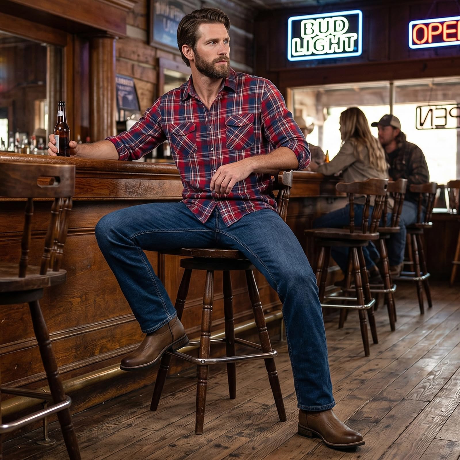 J's.o.l.e Cowboy-Stiefel für Männer Runde Zehe Western Stiefel