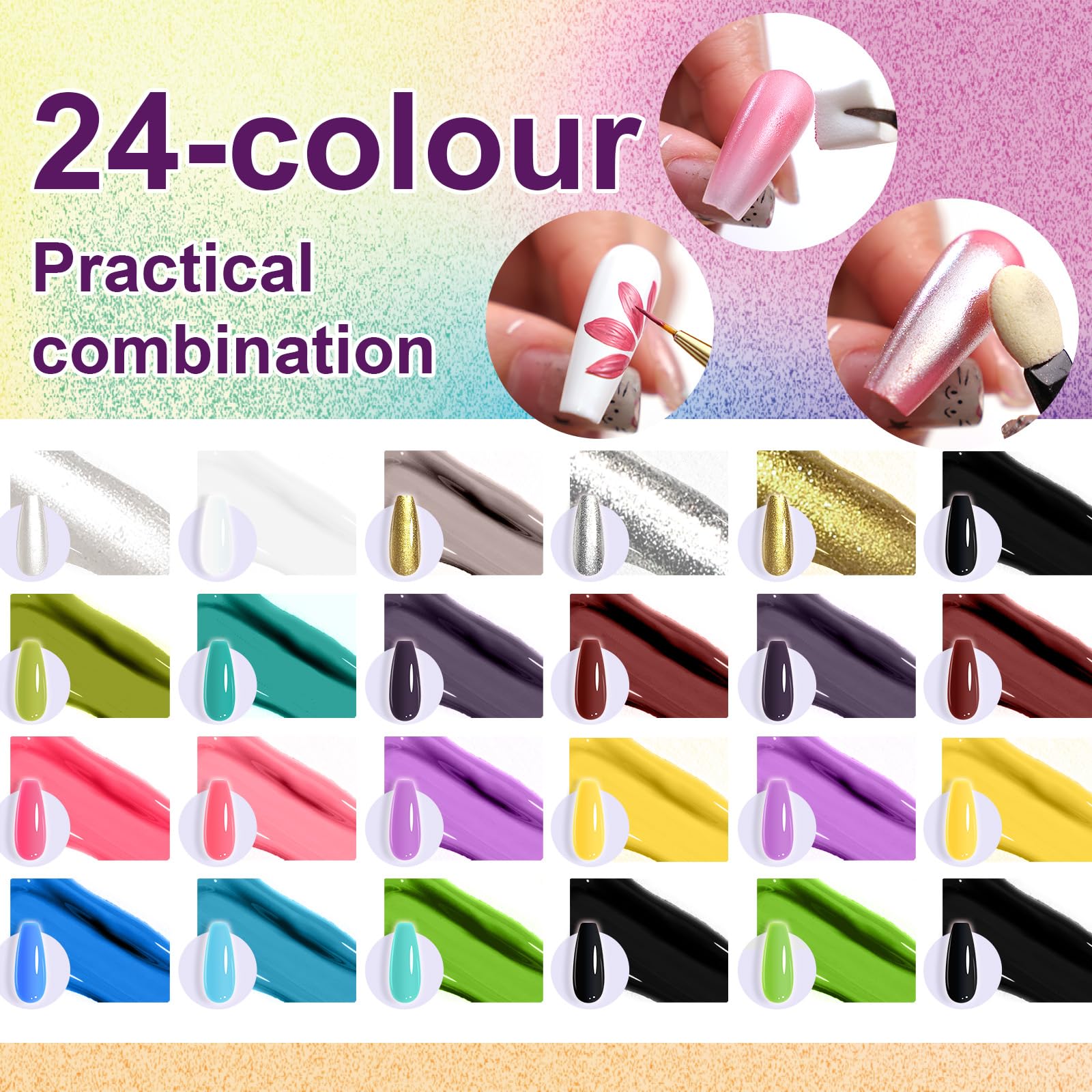 Smalto in Gel Gradient Painting, Set A con 24 Colori Ombre e 100 Pezzi di Spugna per Unghie e Pinzette per Manicure Francese Fai-da-Te, Arte delle Unghie