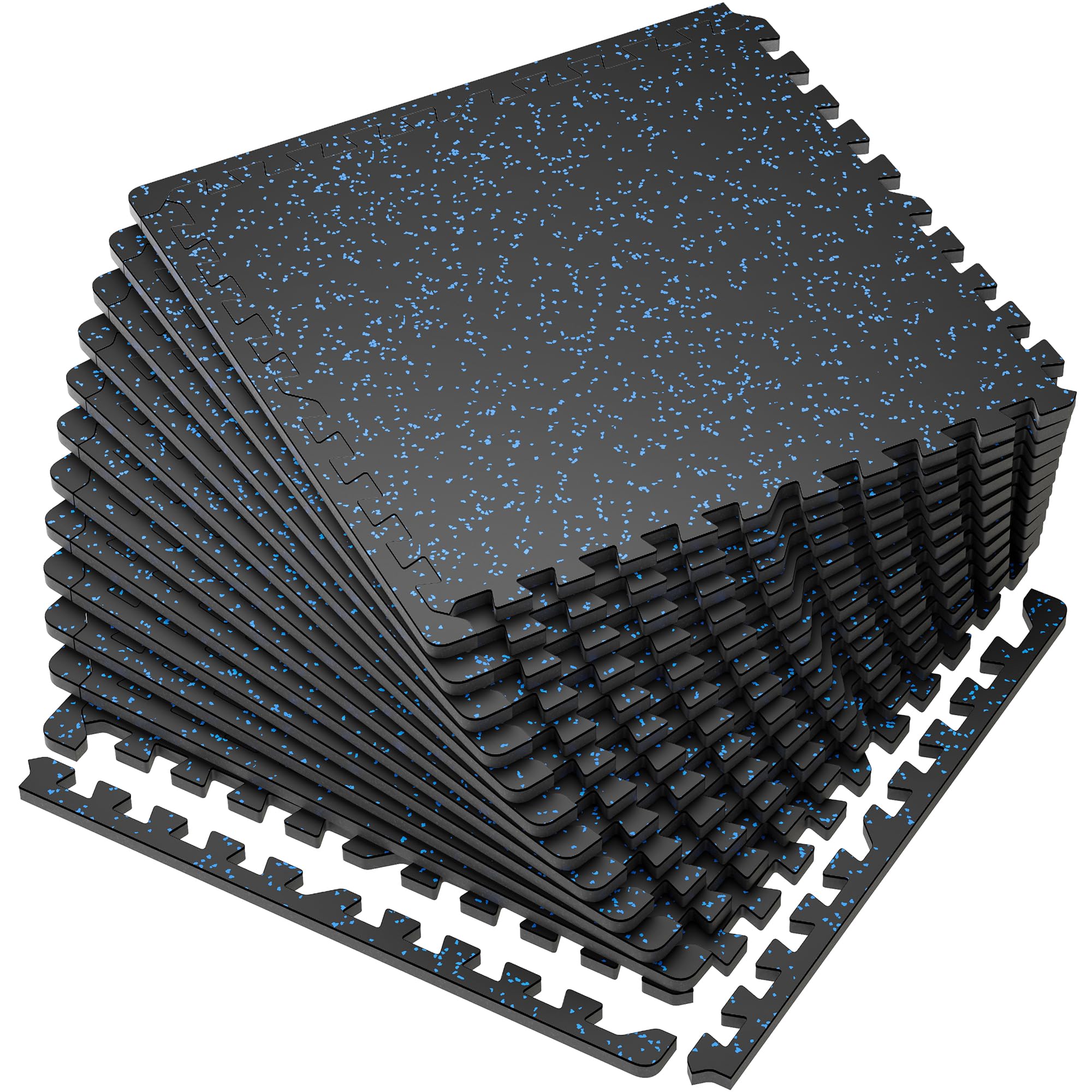 SUPERJARE0.56'' Thick 12 Pcs 48 Sq Ft Rubber Top Exercise Equipment Mats, High Density EVA Foam Mats with Rubber Top, Interlocking Gym Flooring for Home Gym, Protective Workout Mat, Black/Blue