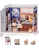 Rolife Super Creator Mini Store Playset DIY Miniature Kit with Dust Cover - House Toy Building Set Display Mini Collectibles Role Play Doll Figurines (Butter Bakery House)