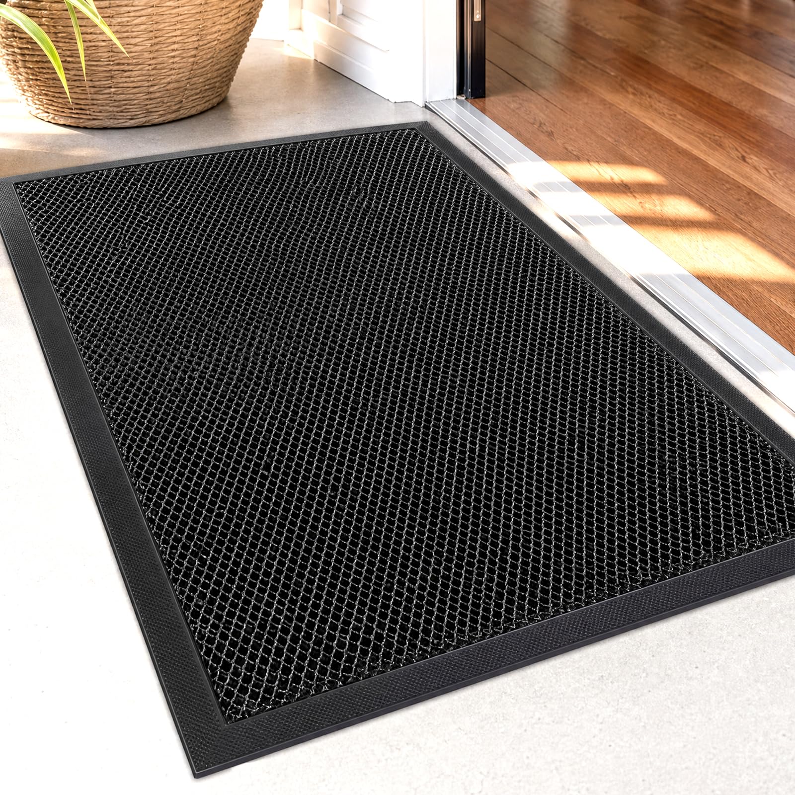 Dayacoco Door Mat, 43×76 cm Dirt Trapper Doormat Non-slip, Waterproof, Stain & Fade Resistant, Low Profile, Heavy Duty, Easy Clean Outdoor Door Mat for Front Door, Patio, Garden, Grey