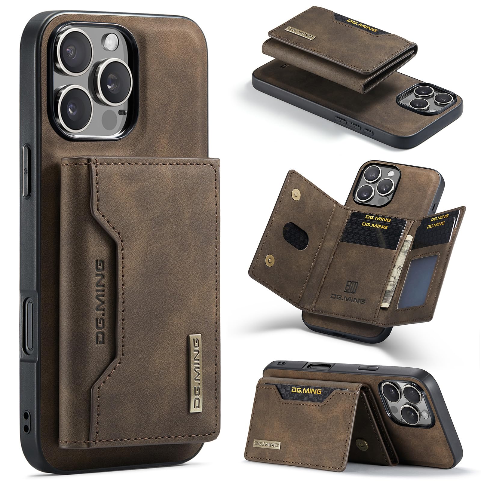 SZHAIYU 2 in 1 Detachable Wallet Phone Cases Compatible with iPhone 16 Pro Max Case with Card Holder Men 6.9'' Magnetic Leather Cover (Coffee,iPhone
