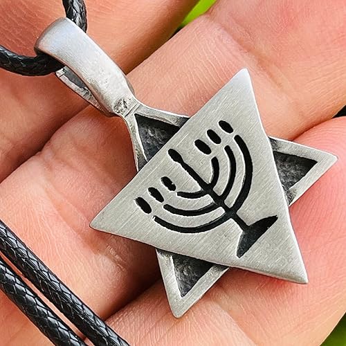 Miniatura 2 de Star of David Seal of Salomon Jewish Jews Menorah Hanukkah Lamp Judaism Jewelry Protection Amulet Silver Pewter Men Pendant Necklace Lucky Charm
