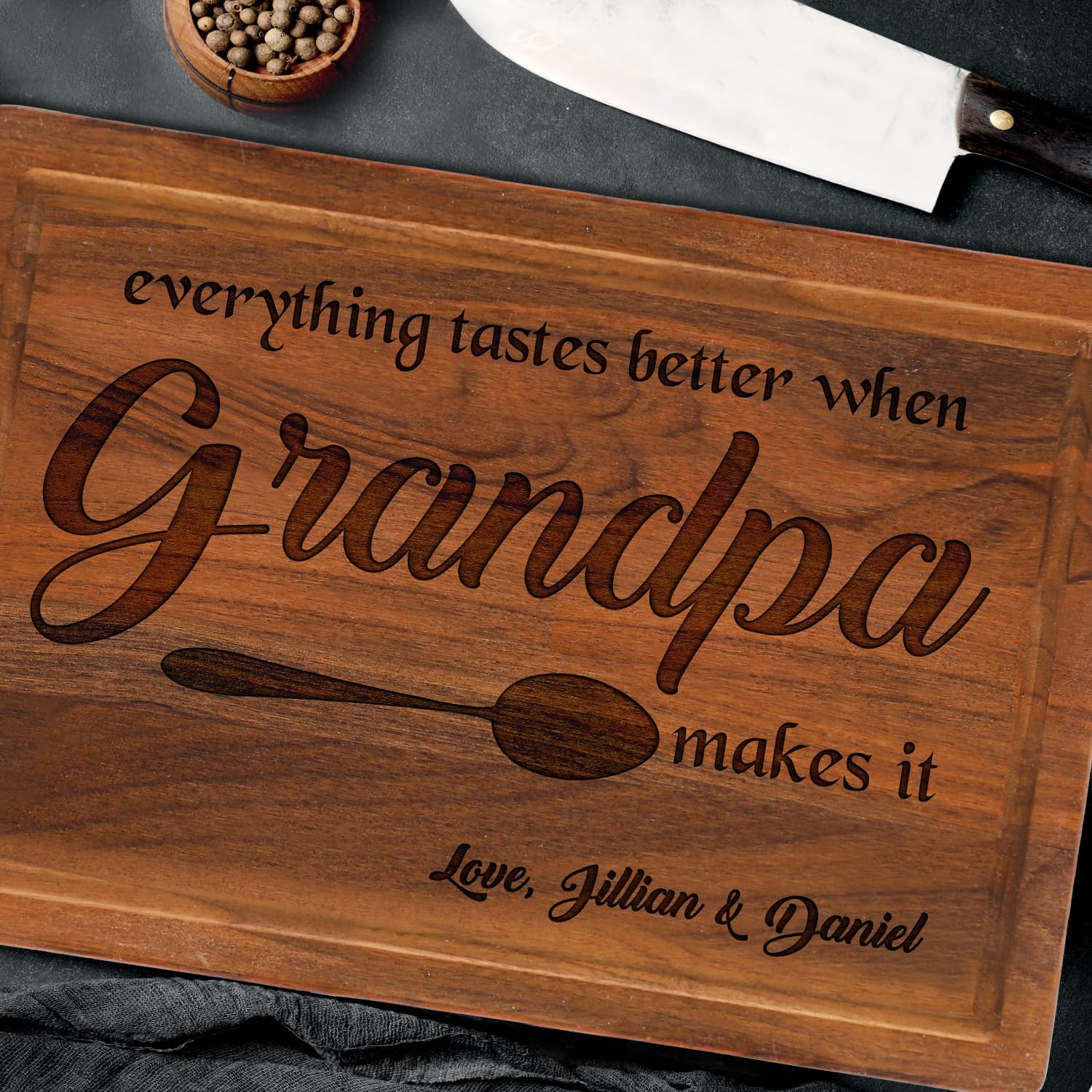 Everything Tastes Better When Grandpa Makes It Cutting Board Gift for Grandpa, BBQ Grill Accessories for Grandpa, Dad, Husband, Papa, Customized Gifts for Men, Custom Unique Mens Fathers Day Gift