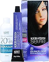 Coloração permanente em creme para cabelos, Com cistina e óleo de macadâmia, Selfie, 50g, Keraton, Nº 2.0 Preto Azulado