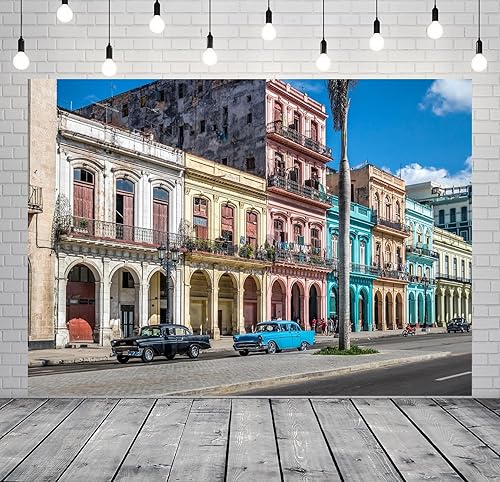 Miniatura 2 de BELECO Telón de fondo de tela de 10 x 6.5 pies para la calle Cuba Ciudad Latinoamericana Vieja Habana Centro Calle Colorido Fondo de Casa Cuba