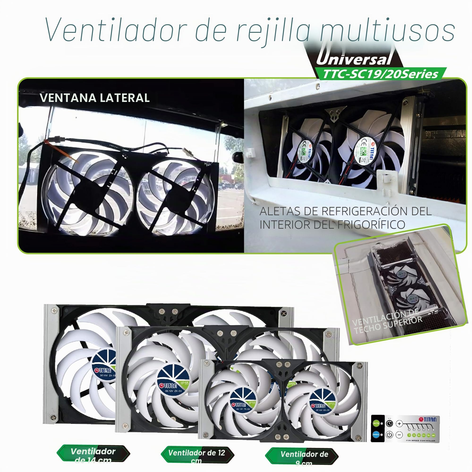 Titan - Ventilador de enfriamiento de ventilación de montaje en bastidor doble a prueba de agua de 12 V CC IP55 y con temporizador y controlador de velocidad (90mm)